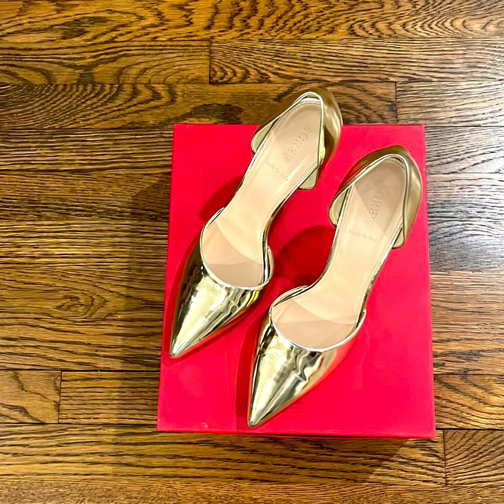 J. Crew Gold Dorsey Heels 4 inch Made In Italy